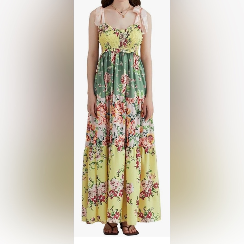 New - Sastianaen Y2K Boho Floral Maxi Dress
